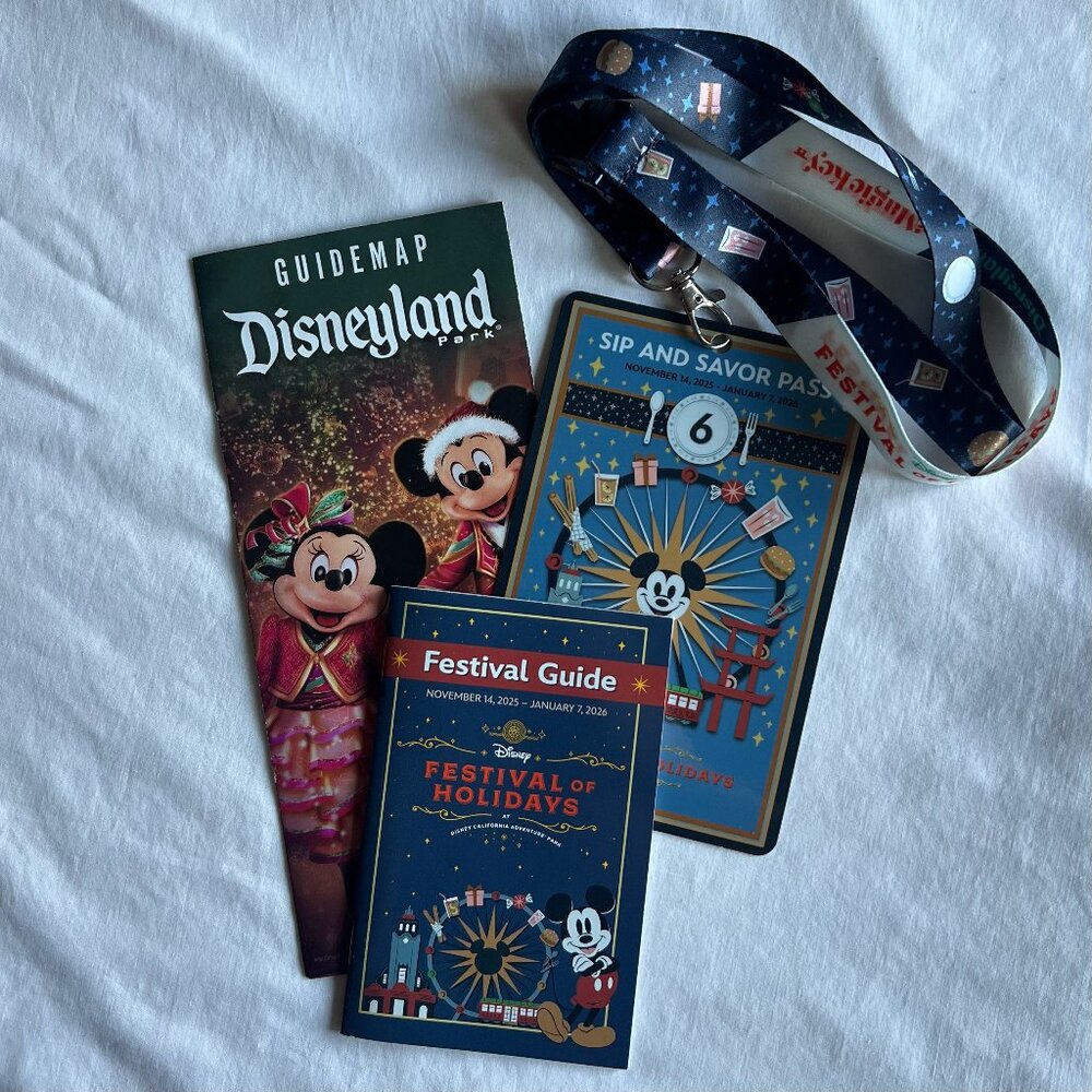 Disneyland 2025 Festival of the Holidays Souvenirs: Sip & Savor Pass, Guide, Map